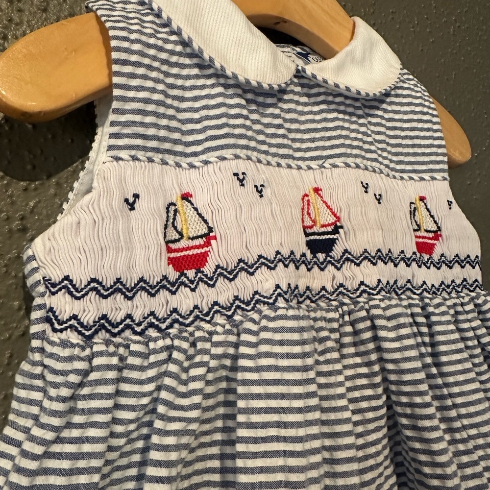 Carriage Boutique Nautical Sailboat Smocked Bubble Romper - Picture 7 of 10